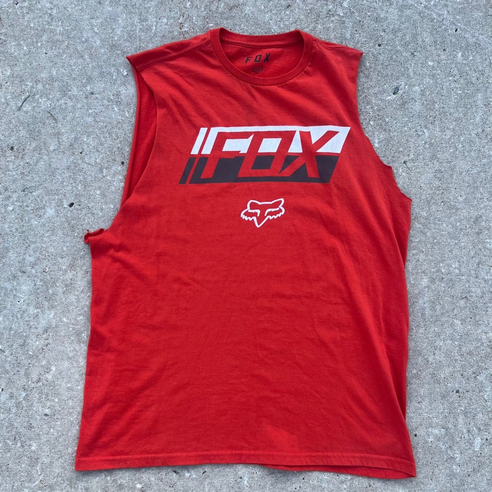 Fox Racing Mens Muscle Tee Red Graphic Logo Sleeveless Tank Top Large